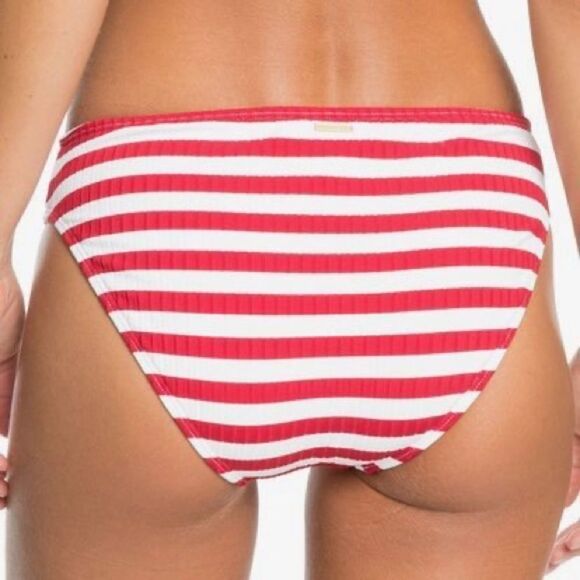 Roxy Hello July Red Striped Full Bikini Bottoms Size Small - Picture 3 of 7